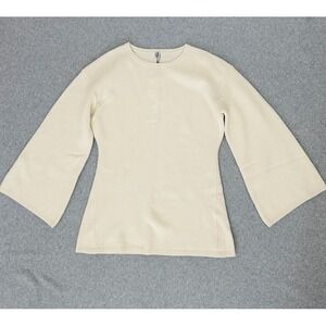 Toteme Sweater Large Fitted Ivory Wool Cashmere Knit Wide Sleeve Quiet‎ Luxury